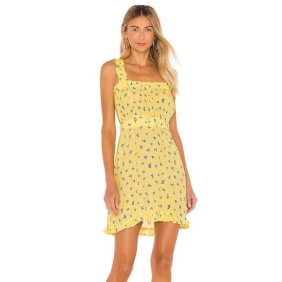 Faithfull the Brand Dresses & Skirts - Faithfull The Brand Yellow Mid Summer Mini Dress in Lemon Luda Floral 4 Small